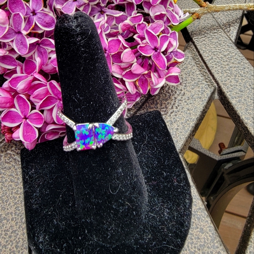 Lab created puple opal x ring